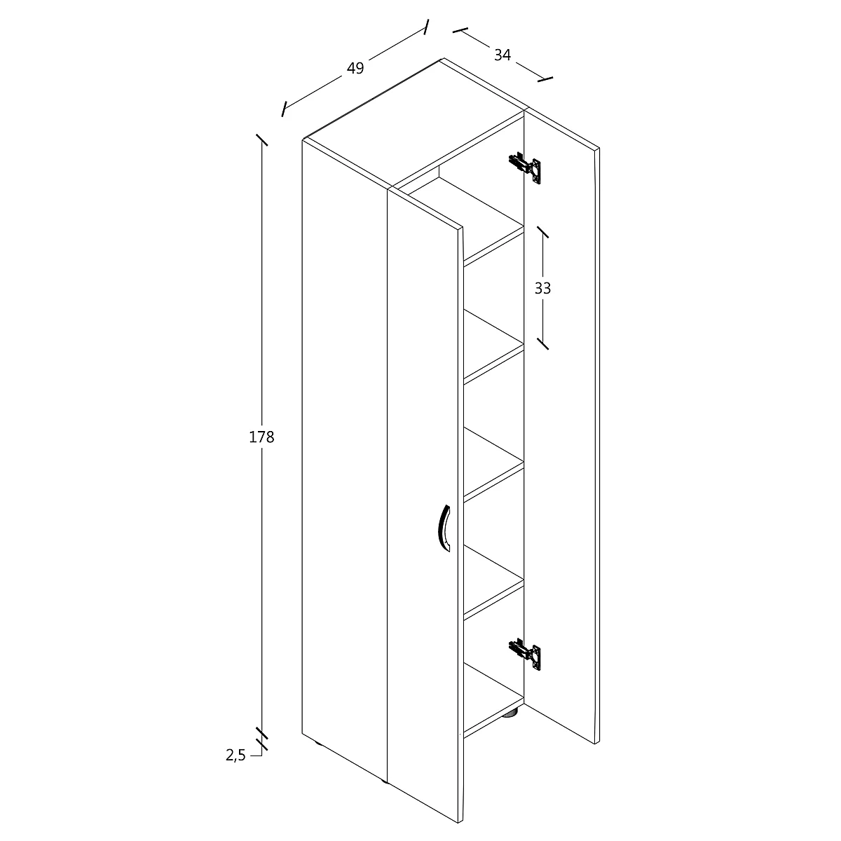 Armoire de classement Ulas, 5 hauteurs de classeurs, 4 tablettes, pour env. 35 classeurs, portes battantes, L 490 x P 340 x H 1780 mm, bois, chêne miel