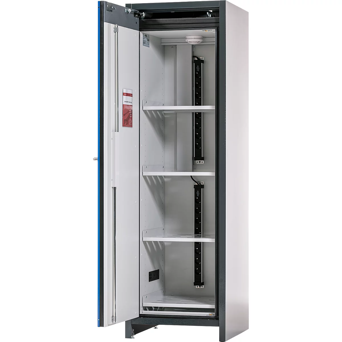 Armoire de sécurité à batteries lithium-ion Asecos type 90 ION-CORE-90, 4 tablettes, L 599 x P 615 x H 1953 mm, gris anthracite/bleu gentiane