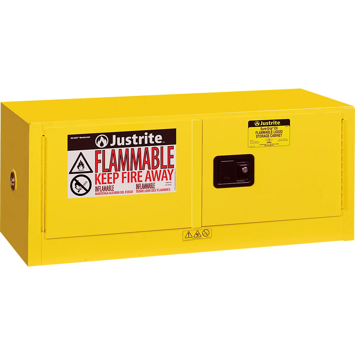 Armoire de sécurité Justrite FM Piggyback Sure-Grip® EX, pour liquides inflammables, jusqu'à 45 litres, portes à fermeture automatique, jaune