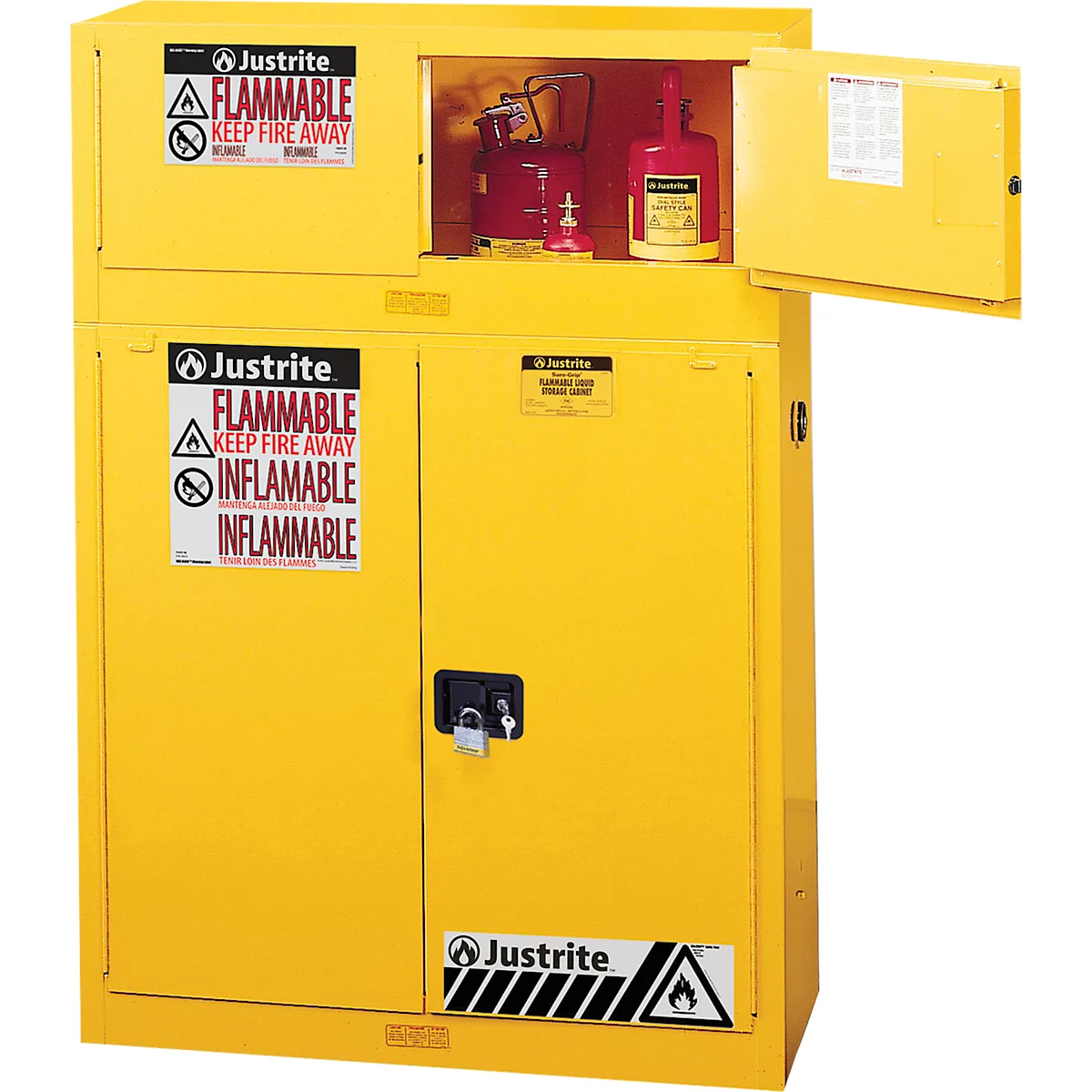 Armoire de sécurité Justrite FM Piggyback Sure-Grip® EX, pour liquides inflammables, jusqu'à 45 litres, portes à fermeture automatique, jaune