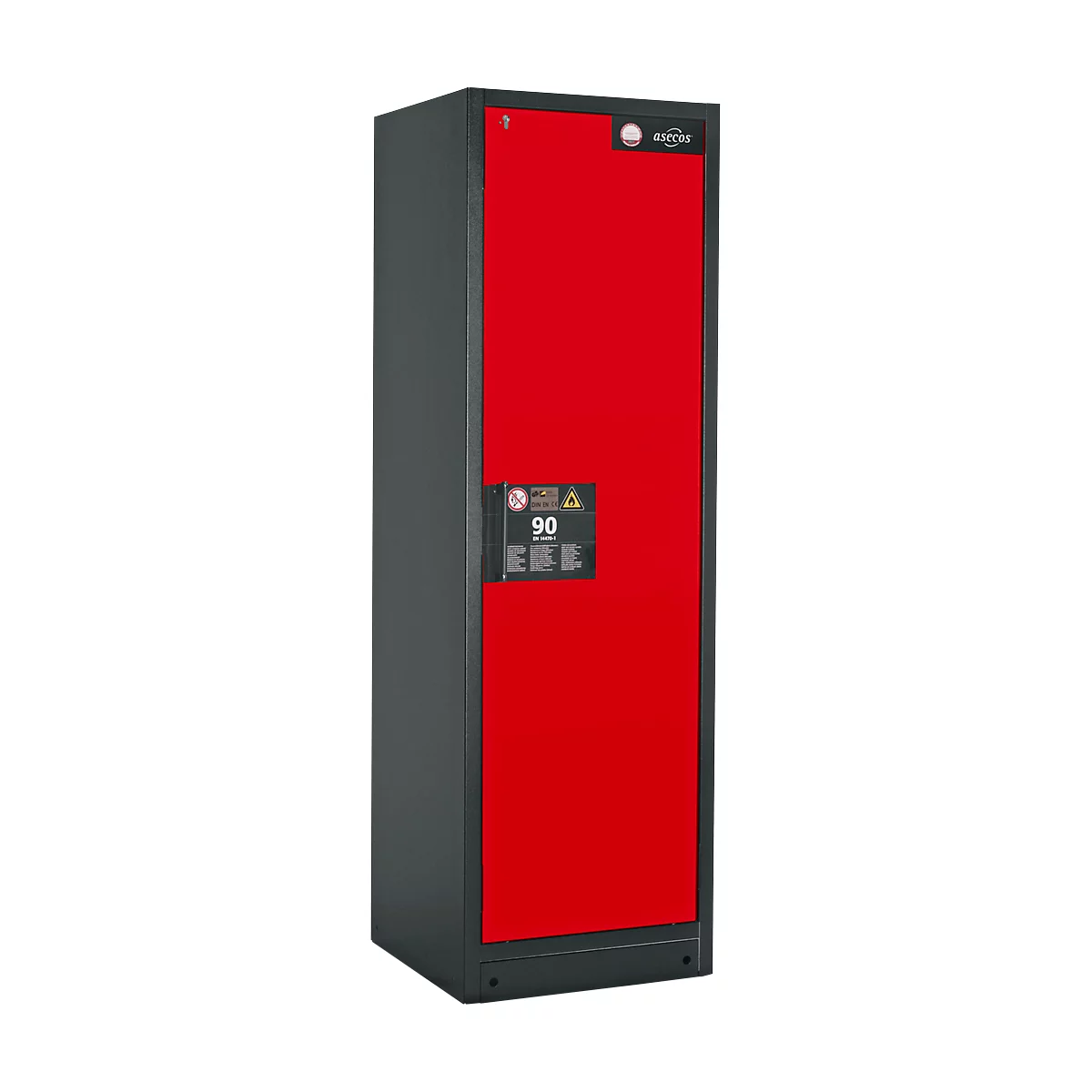 Armoire de sécurité type 90, l. 600 mm, porte fixée à droite, 3 étagères, rouge circulation