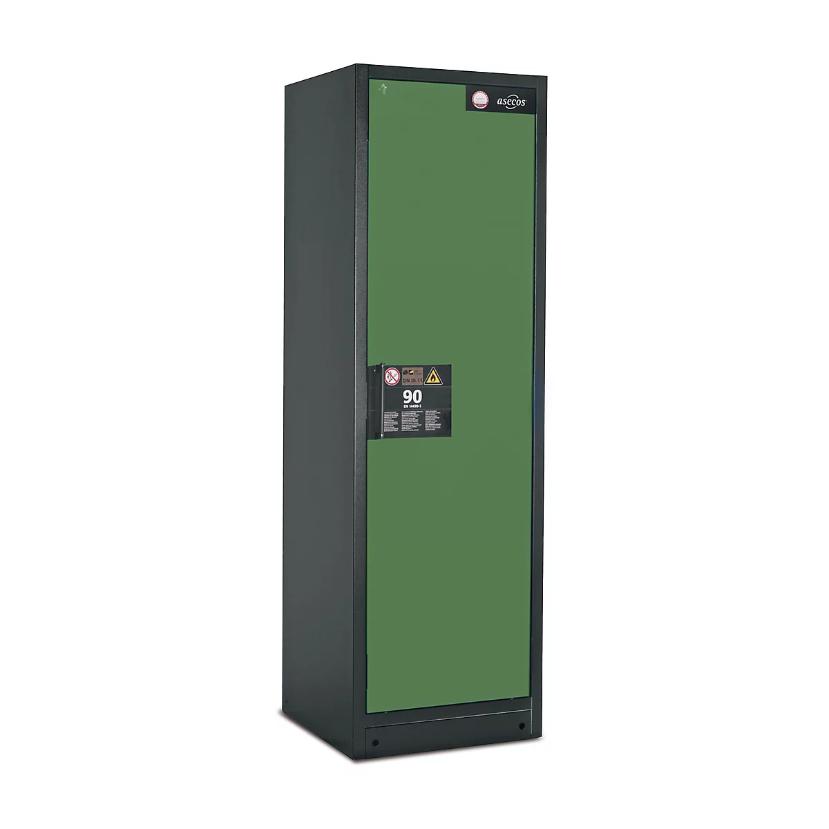 Armoire de sécurité type 90, l. 600 mm, porte fixée à droite, 3 étagères, vert réséda
