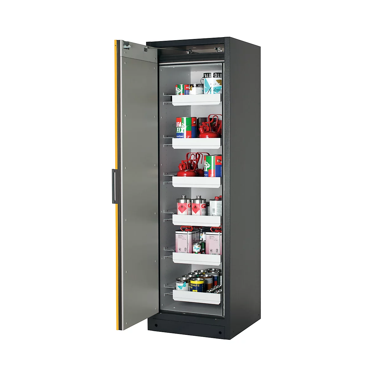 Armoire de sécurité type 90, l. 600 mm, porte fixée à droite, 6 tiroirs, jaune de sécurité