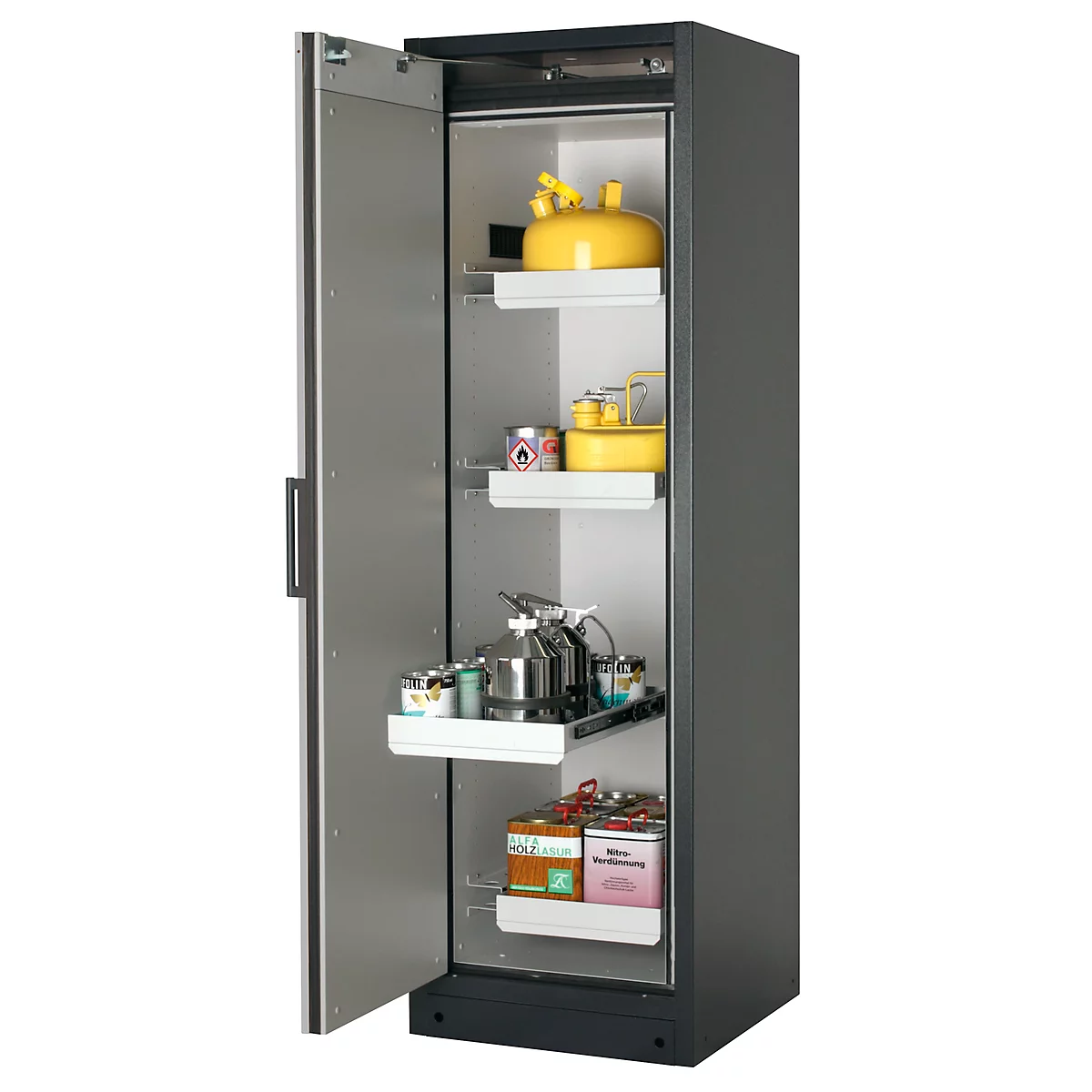 Armoire de sécurité type 90, l. 600 mm, porte fixée à gauche, 3 étagères, argent asecos