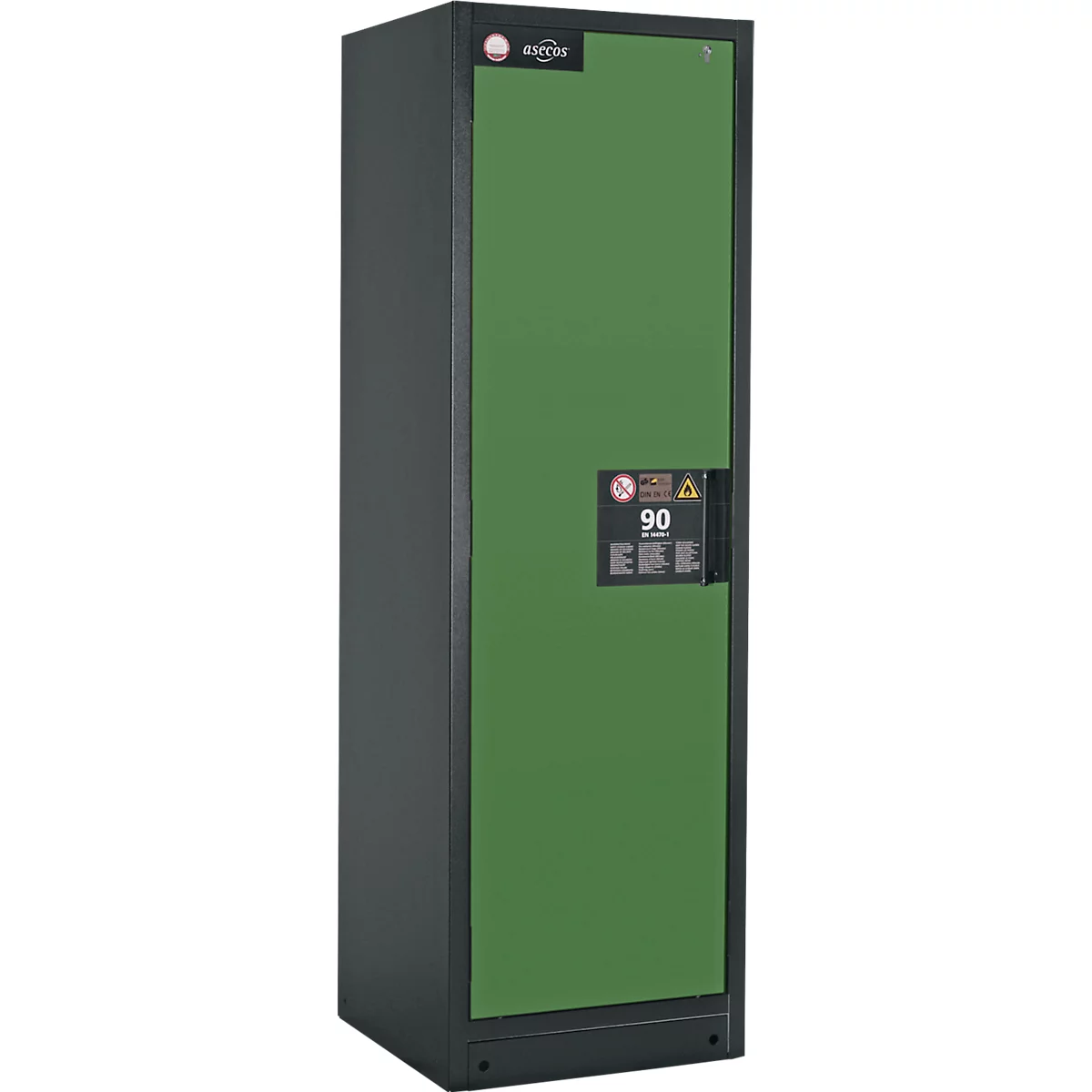 Armoire de sécurité type 90, l. 600 mm, porte fixée à gauche, 3 étagères, vert réséda
