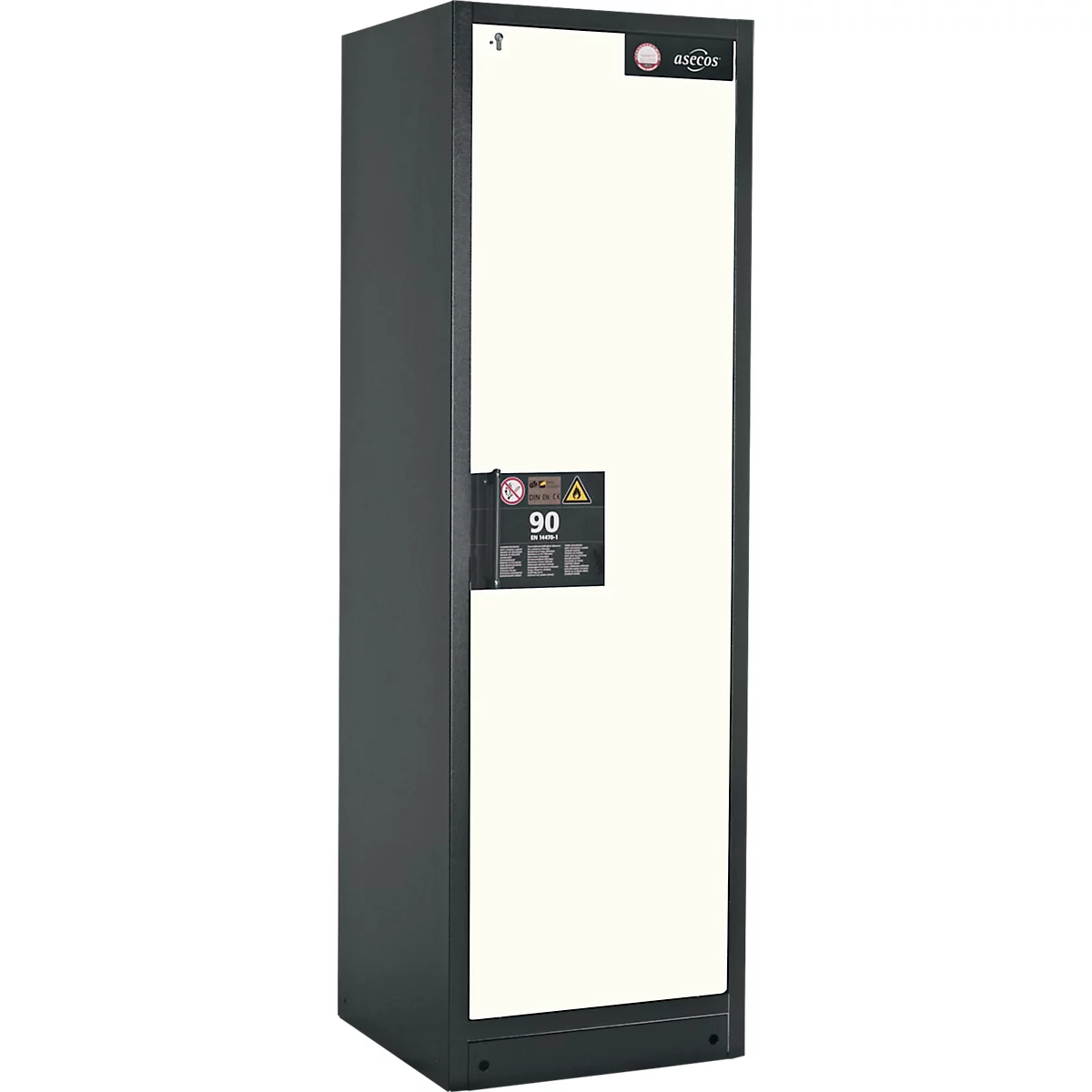 Armoire de sécurité type 90, l. 600 mm, porte fixée à gauche, 4 tiroirs, argent asecos