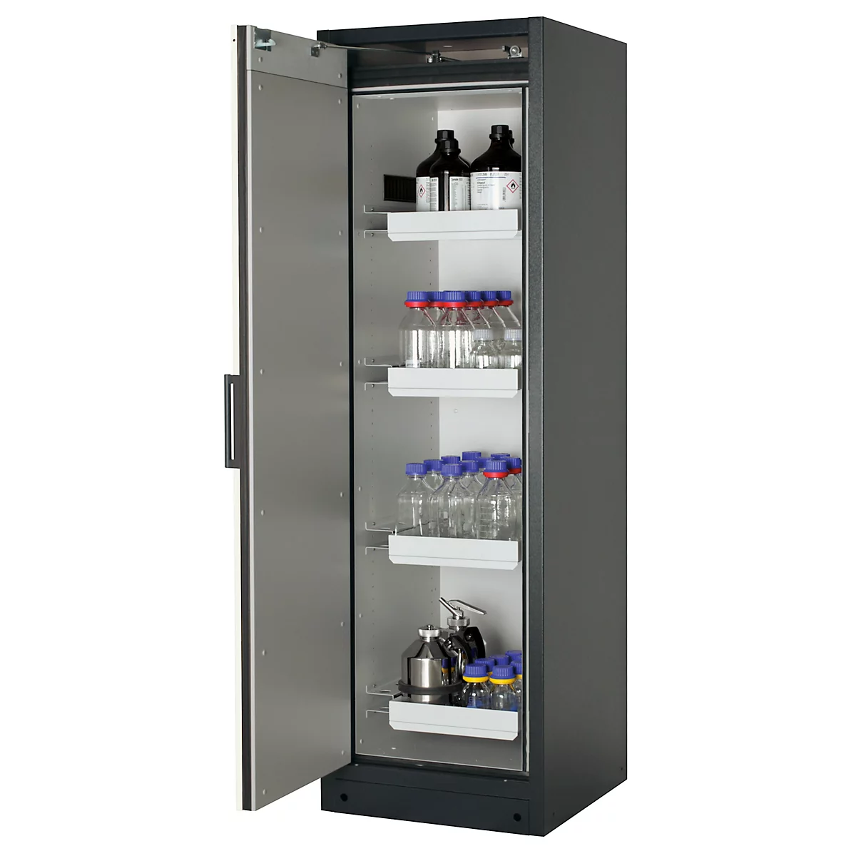 Armoire de sécurité type 90, l. 600 mm, porte fixée à gauche, 4 tiroirs, blanc pur