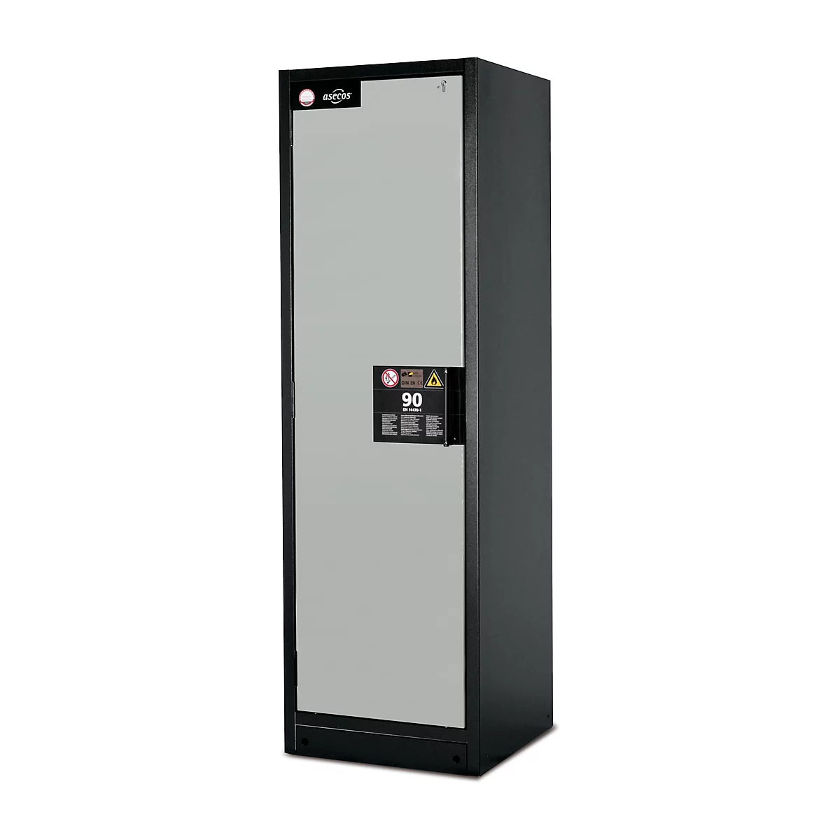 Armoire de sécurité type 90, l. 600 mm, porte fixée à gauche, 4 tiroirs, gris clair