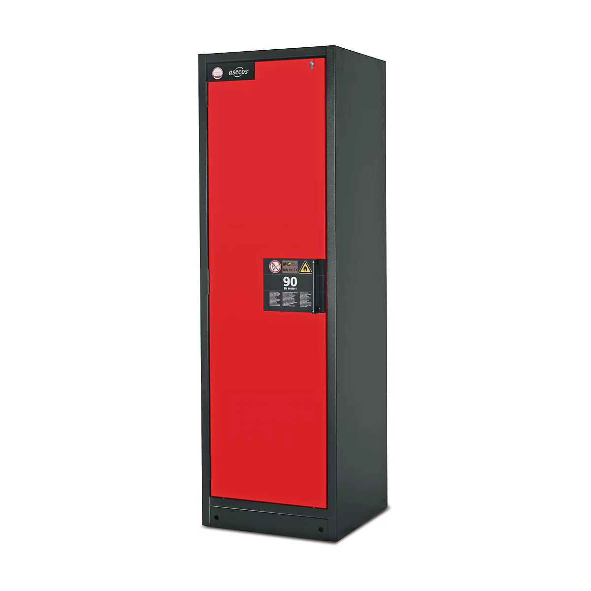 Armoire de sécurité type 90, l. 600 mm, porte fixée à gauche, 4 tiroirs, rouge circulation