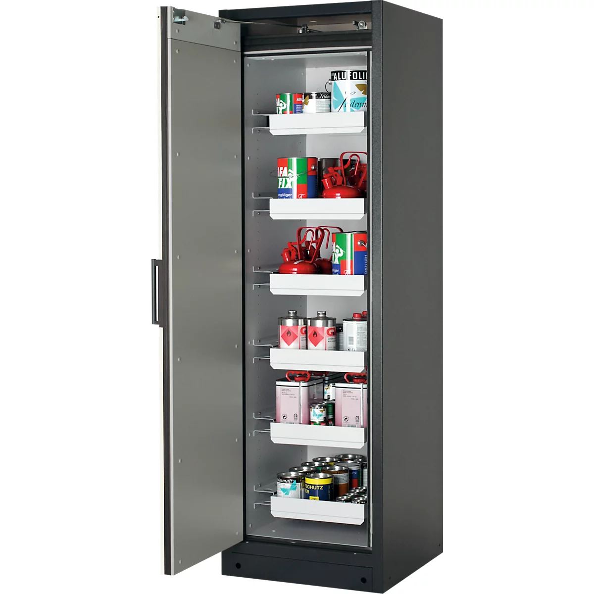 Armoire de sécurité type 90, l. 600 mm, porte fixée à gauche, 6 tiroirs, blanc pur