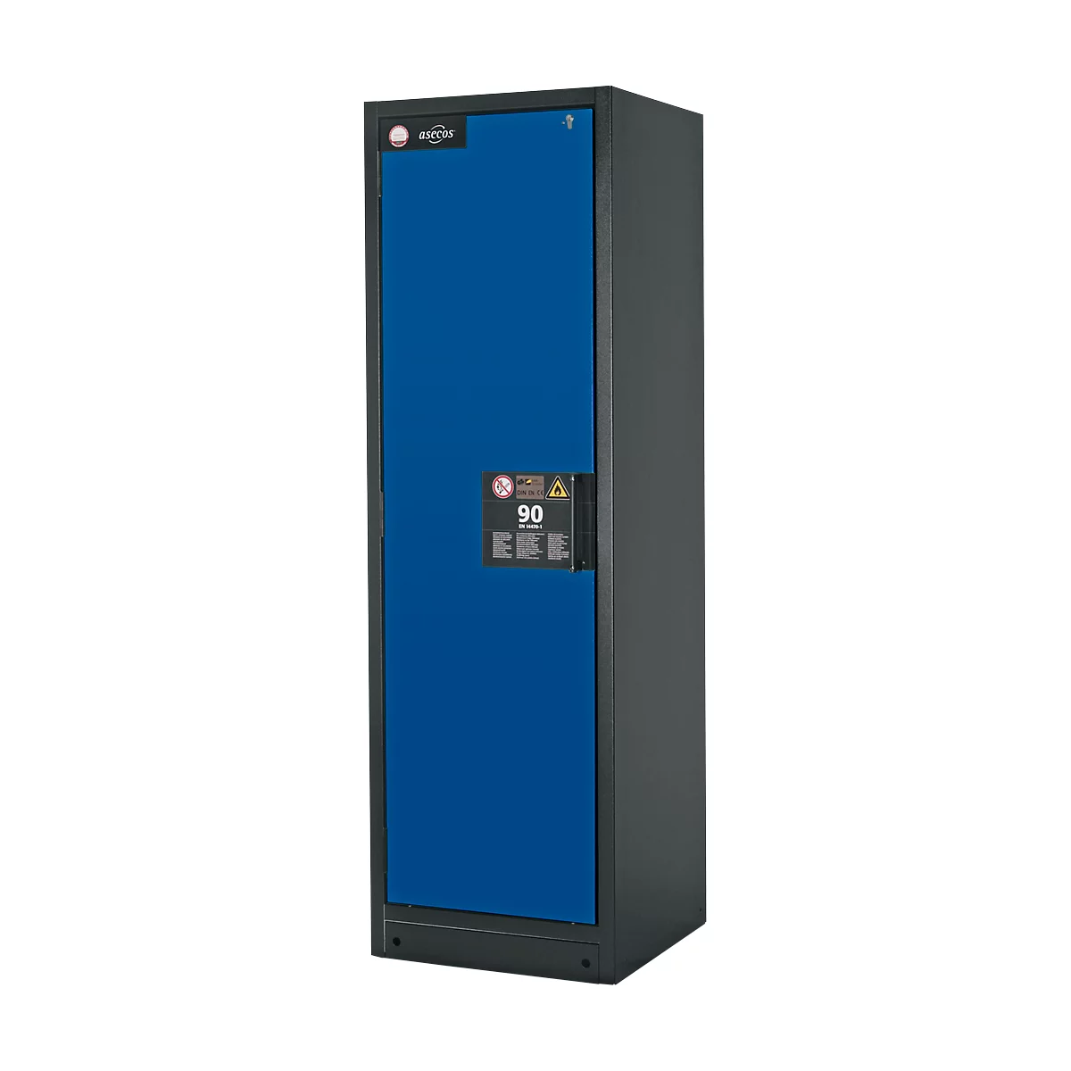 Armoire de sécurité type 90, l. 600 mm, porte fixée à gauche, 6 tiroirs, bleu gentiane