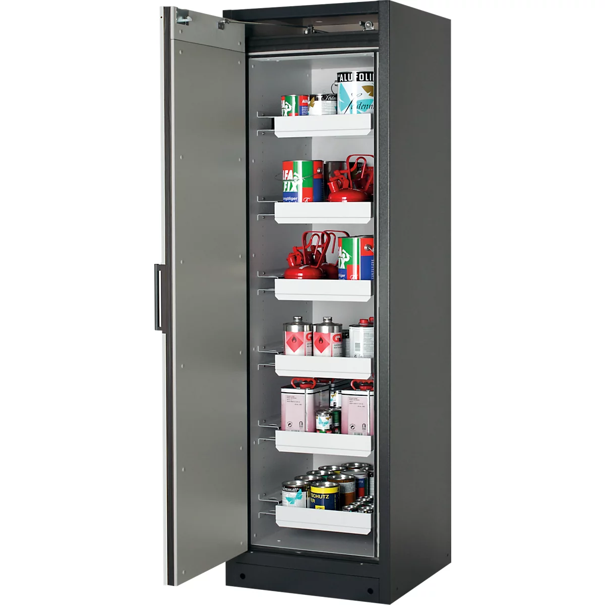 Armoire de sécurité type 90, l. 600 mm, porte fixée à gauche, 6 tiroirs, gris clair