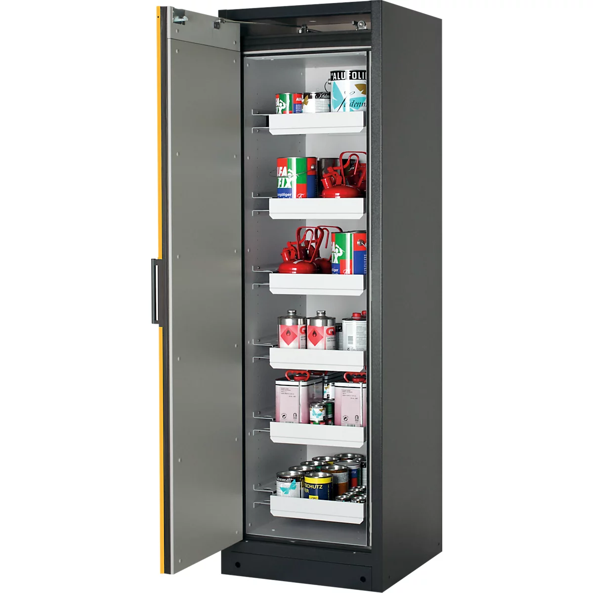 Armoire de sécurité type 90, l. 600 mm, porte fixée à gauche, 6 tiroirs, jaune de sécurité