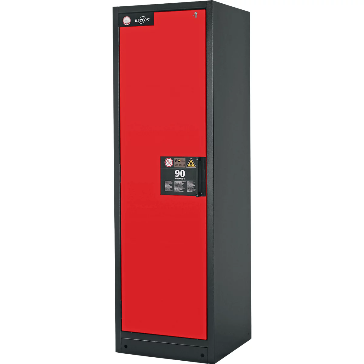 Armoire de sécurité type 90, l. 600 mm, porte fixée à gauche, 6 tiroirs, rouge circulation