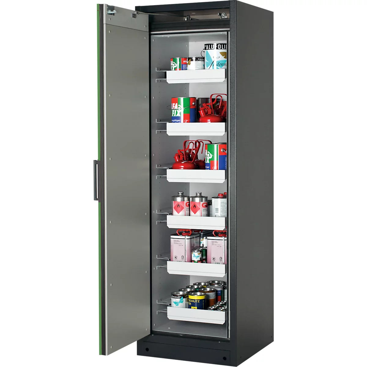 Armoire de sécurité type 90, l. 600 mm, porte fixée à gauche, 6 tiroirs, vert réséda