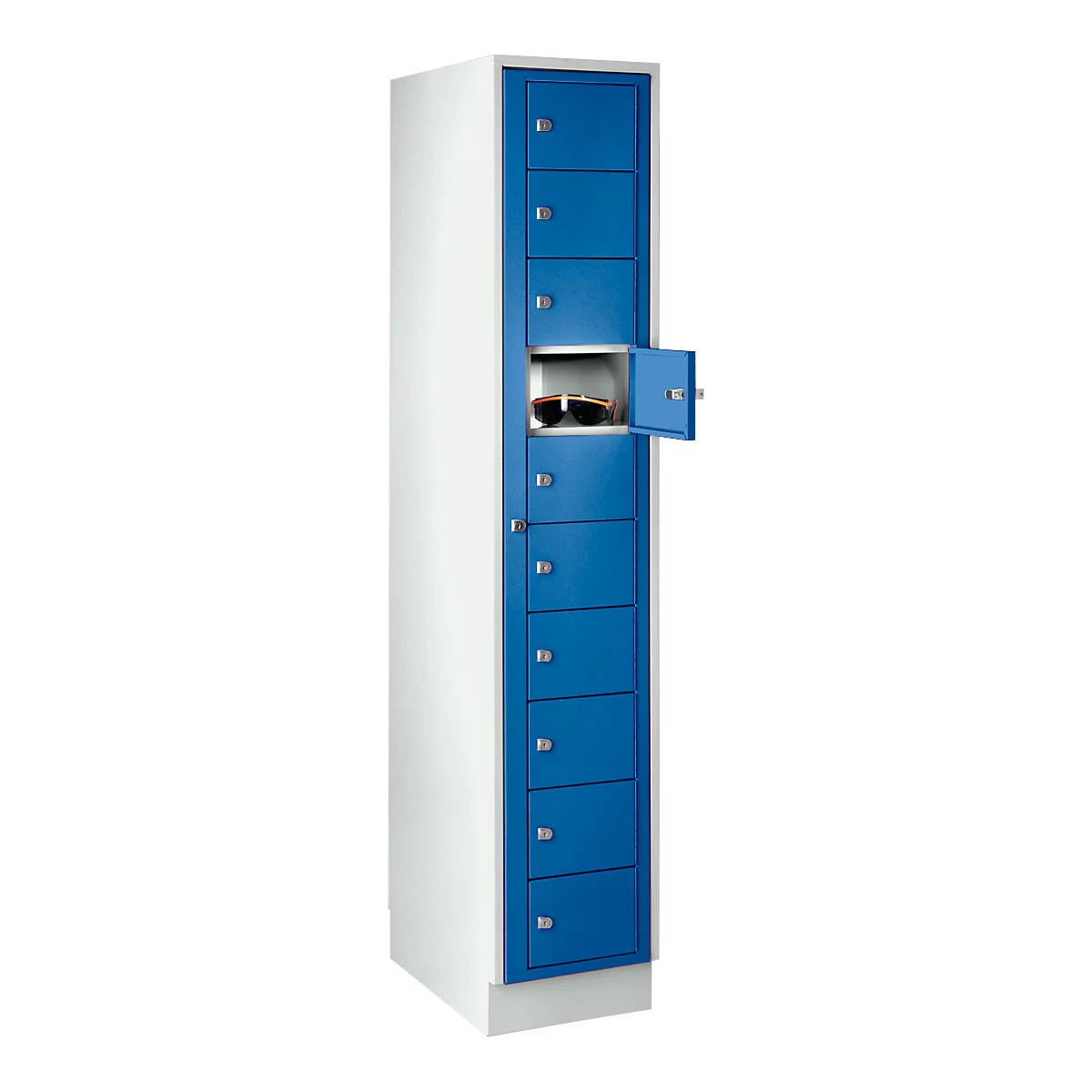 Armoire de stockage, avec porte centrale, Largeur intérieure des compartiments 350 mm, largeur 350 mm, 10 casiers, bleu gentiane
