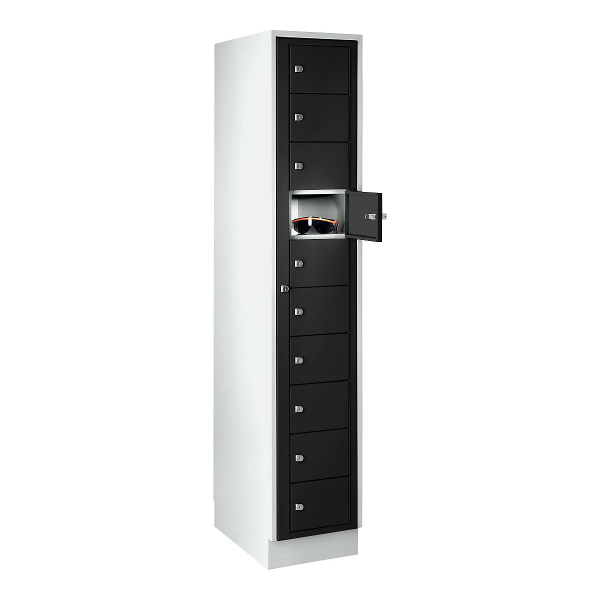 Armoire de stockage, avec porte centrale, Largeur intérieure des compartiments 350 mm, largeur 350 mm, 10 casiers, noir ébène