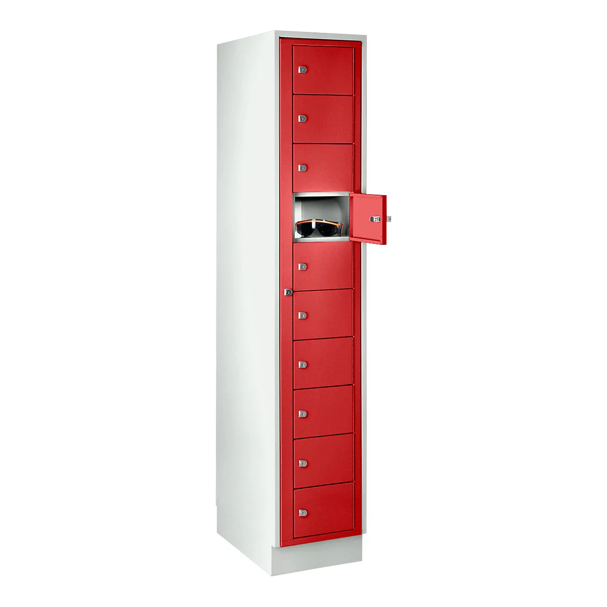 Armoire de stockage, avec porte centrale, Largeur intérieure des compartiments 350 mm, largeur 350 mm, 10 casiers, rouge feu