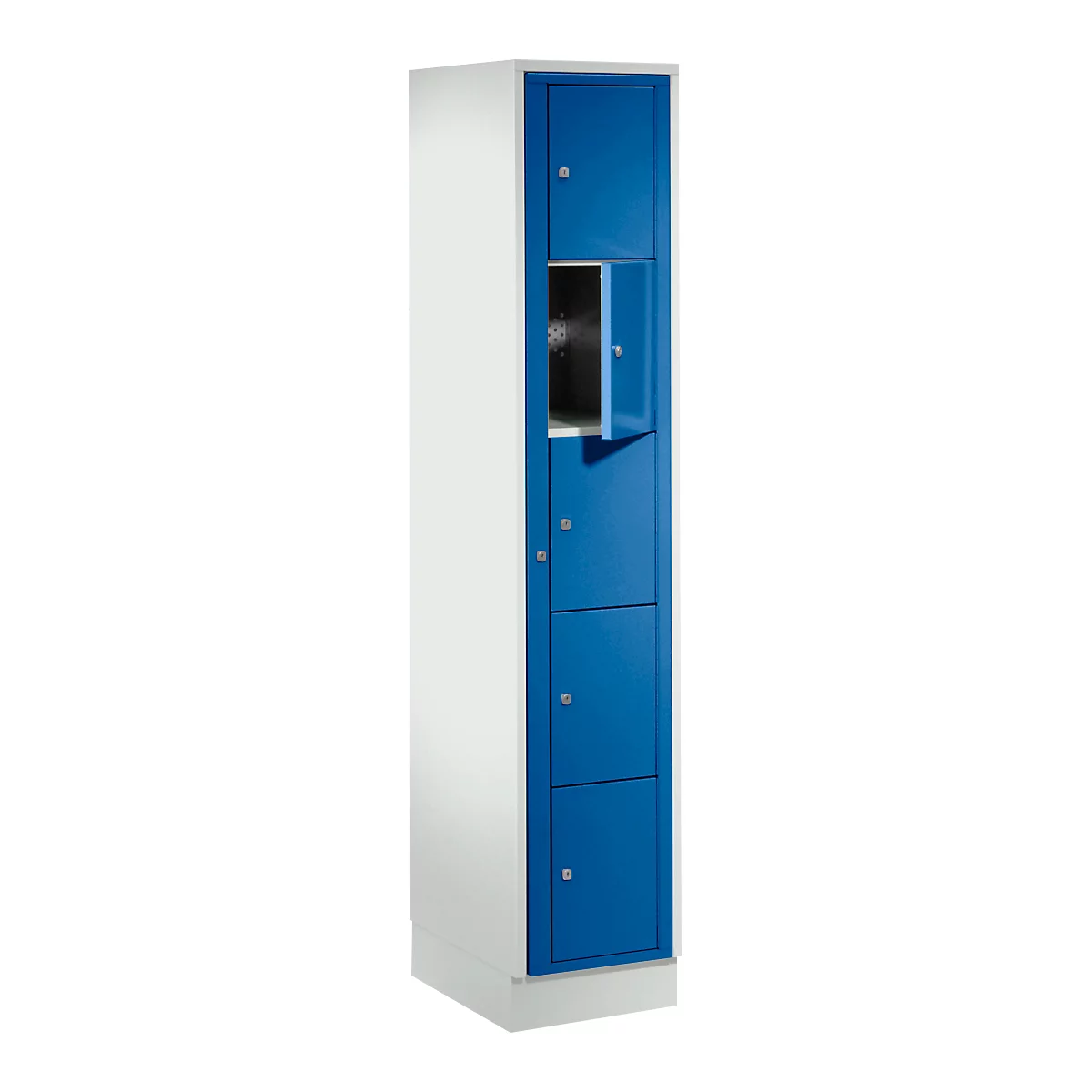Armoire de stockage, avec porte centrale, Largeur intérieure des compartiments 350 mm, largeur 350 mm, 5 compartiments, bleu gentiane