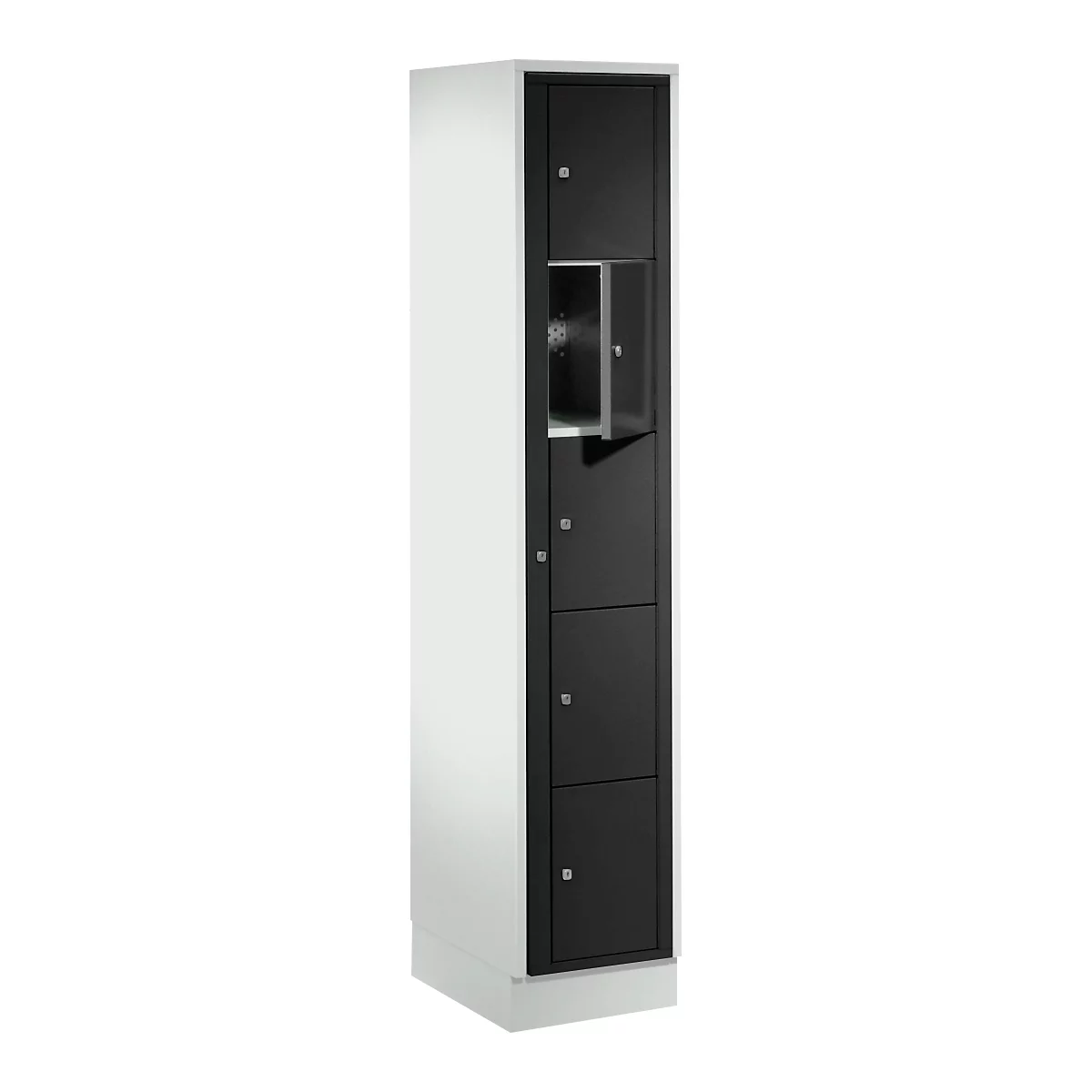 Armoire de stockage, avec porte centrale, Largeur intérieure des compartiments 350 mm, largeur 350 mm, 5 compartiments, noir ébène