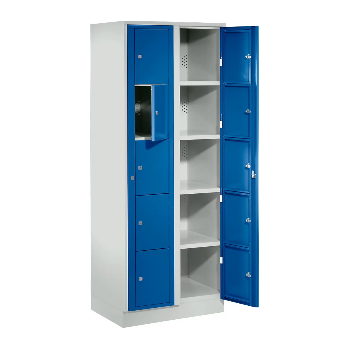 Armoire de stockage, avec porte centrale, Largeur intérieure des compartiments 350 mm, largeur 700 mm, 10 casiers, bleu gentiane