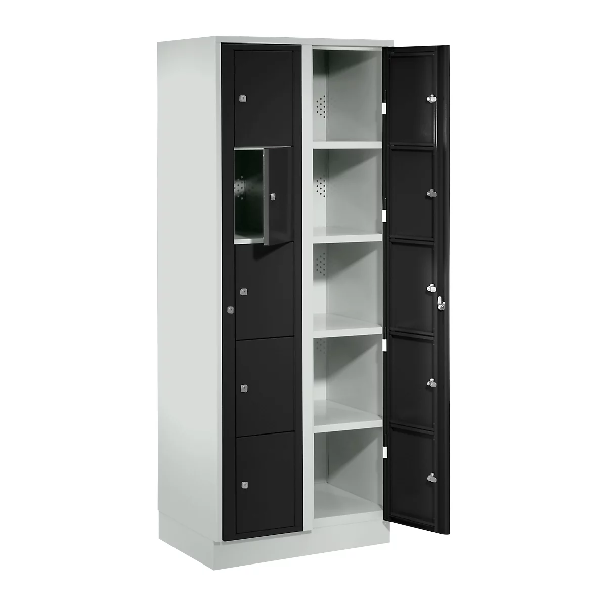 Armoire de stockage, avec porte centrale, Largeur intérieure des compartiments 350 mm, largeur 700 mm, 10 casiers, noir ébène