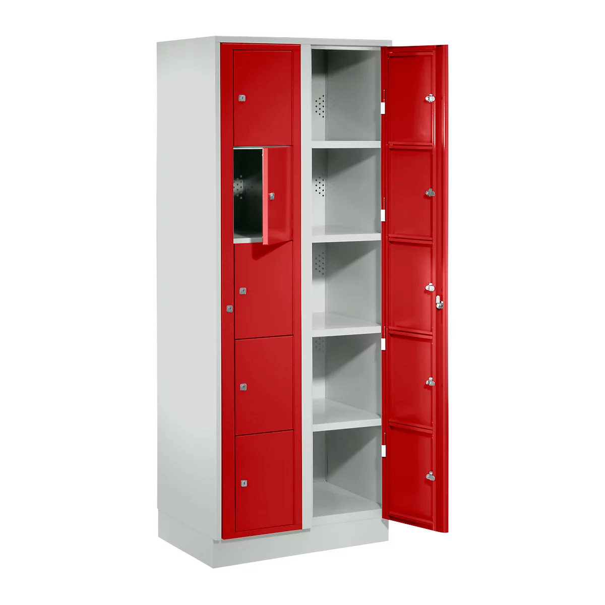 Armoire de stockage, avec porte centrale, Largeur intérieure des compartiments 350 mm, largeur 700 mm, 10 casiers, rouge feu