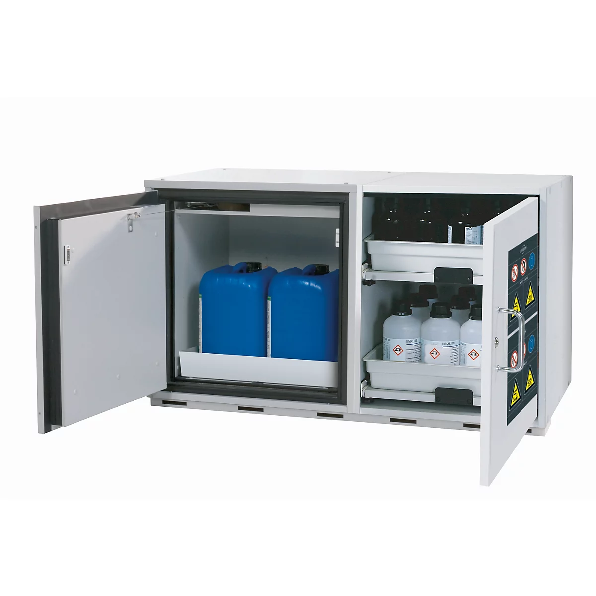 Armoire de stockage de sécurité combinée type 90 asecos K-UB-90, portes battantes, façade gris clair, L 1102 x P 502 x H 601 mm