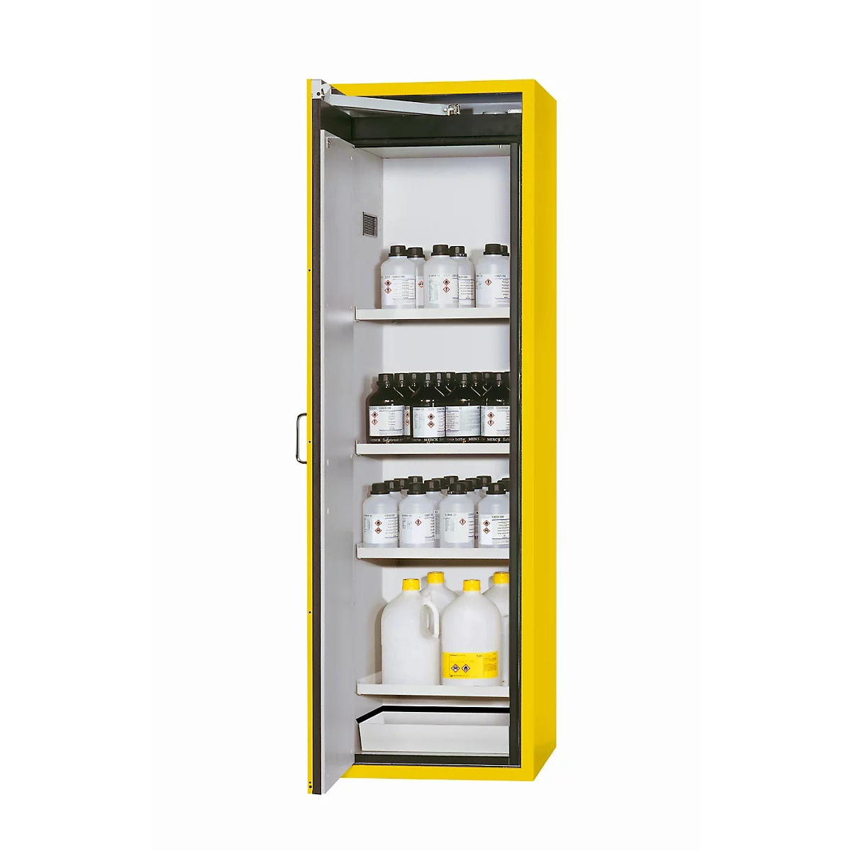 Armoire de stockage de sécurité de type 90 asecos S-CLASSIC-90, porte à charnières avec système d'arrêt, charnières à gauche, façade en jaune de sécurité, L 596 x P 616 x H 1968 mm
