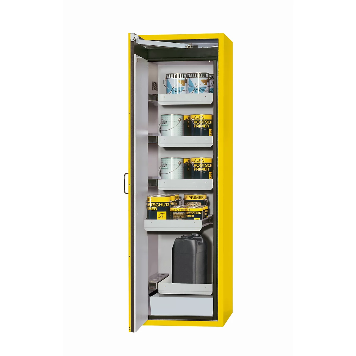 Armoire de stockage de sécurité de type 90 asecos S-CLASSIC-90, porte à charnières avec système d'arrêt, charnières à gauche, façade en jaune de sécurité, L 596 x P 616 x H 1968 mm
