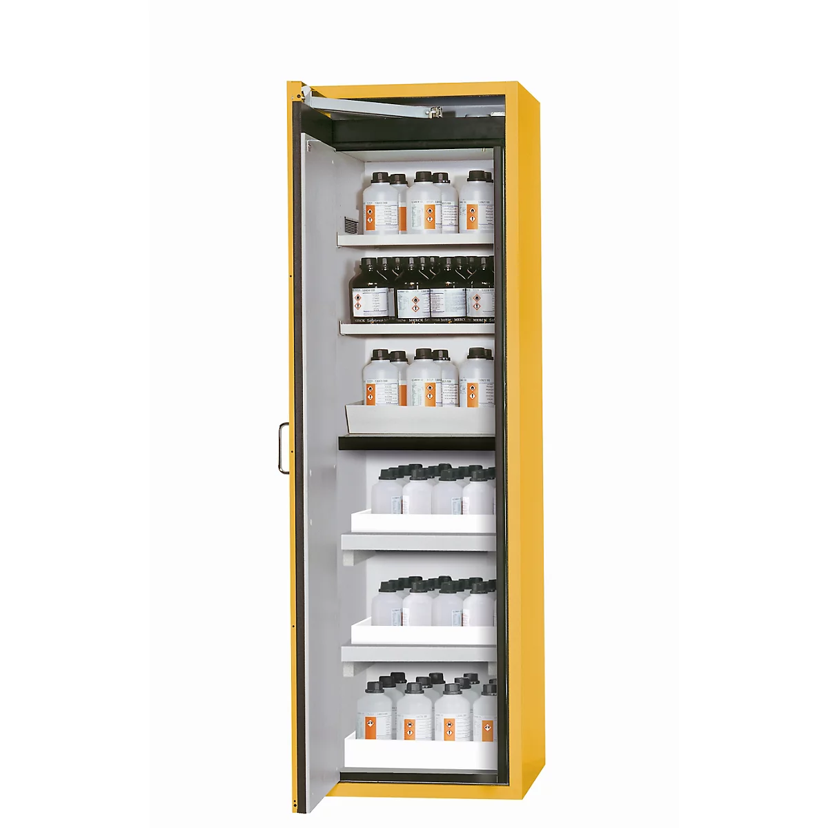 Armoire de stockage de sécurité de type 90 asecos S-CLASSIC-90, porte à charnières avec système d'arrêt, charnières à gauche, façade en jaune de sécurité, L 596 x P 616 x H 1968 mm