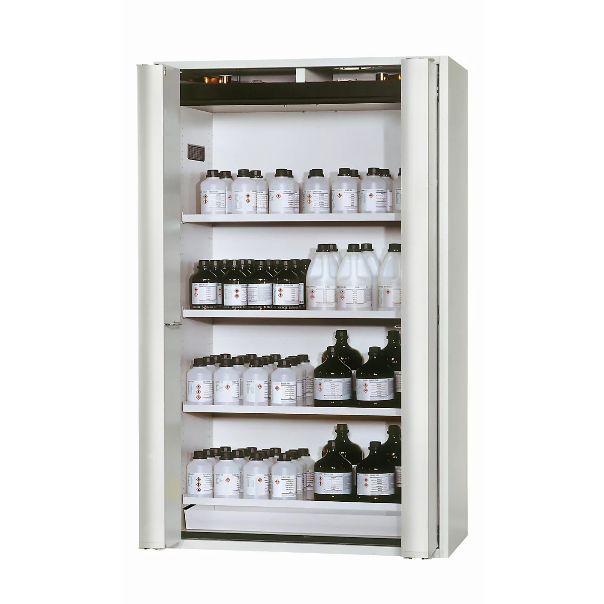 Armoire de stockage de sécurité de type 90 asecos S-PHOENIX-90, portes pliantes avec système d'arrêt de porte, façade gris clair, L 1196 x P 616 x H 1968 mm