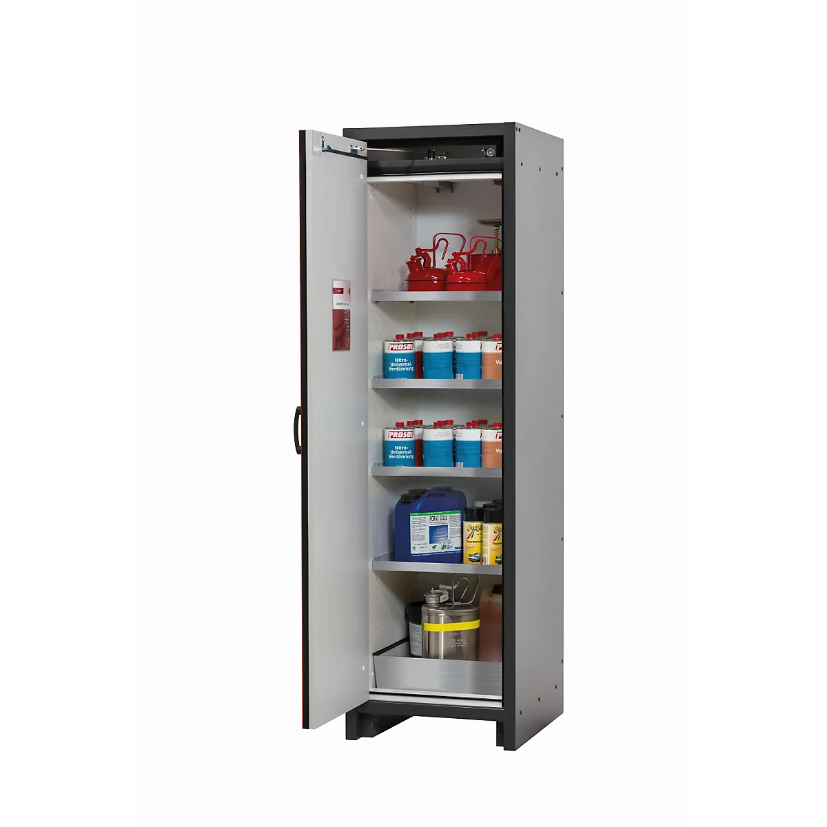 Armoire de stockage de sécurité type 30 asecos Q-CLASSIC-30, porte à charnières, charnière à gauche, façade rouge trafic, L 564 x P 620 x H 1947 mm