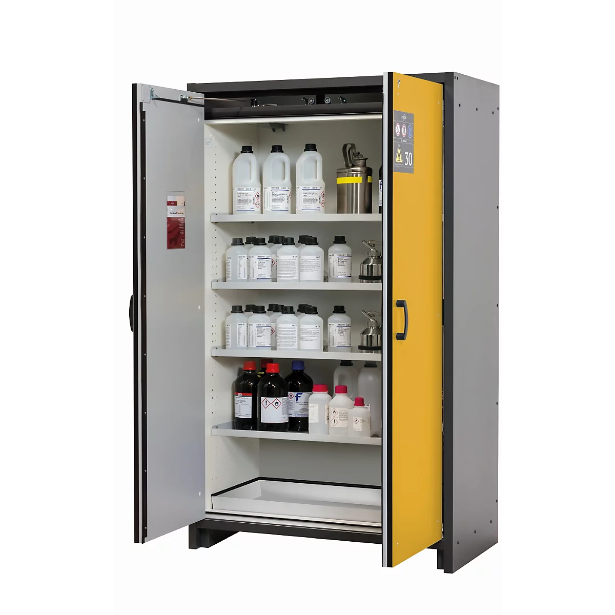 Armoire de stockage de sécurité type 30 asecos Q-CLASSIC-30, portes à charnières, sécurité frontale jaune, L 1164 x P 620 x H 1947 mm