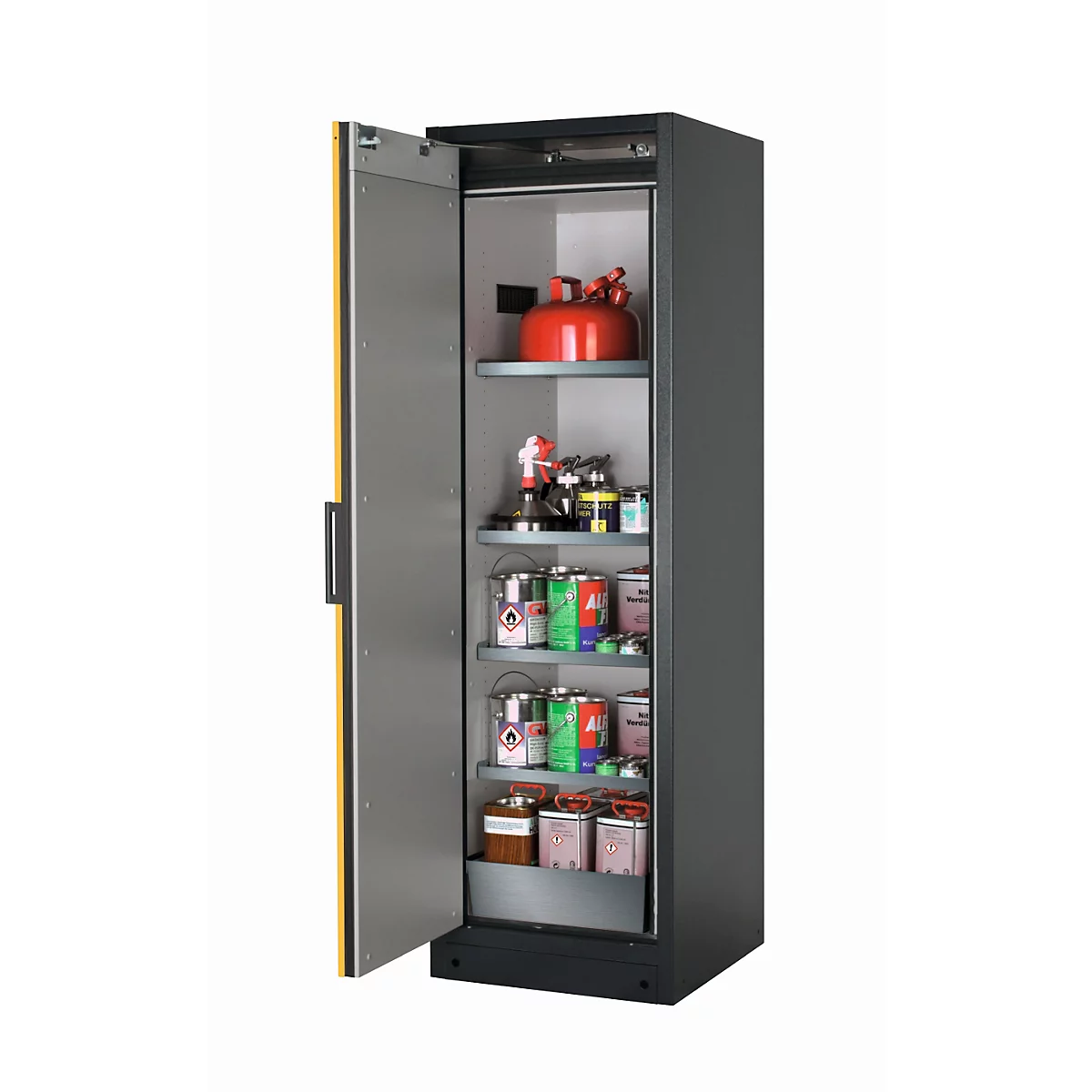 Armoire de stockage de sécurité type 90 asecos Q-CLASSIC-90, porte à charnière, charnière à gauche, façade en jaune de sécurité, L 599 x P 615 x H 1953 mm