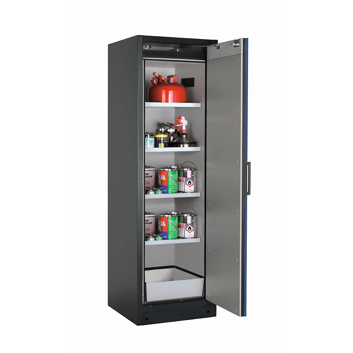 Armoire de stockage de sécurité type 90 asecos Q-CLASSIC-90, porte à charnières, charnières à droite, façade bleu gentiane, L 599 x P 615 x H 1953 mm