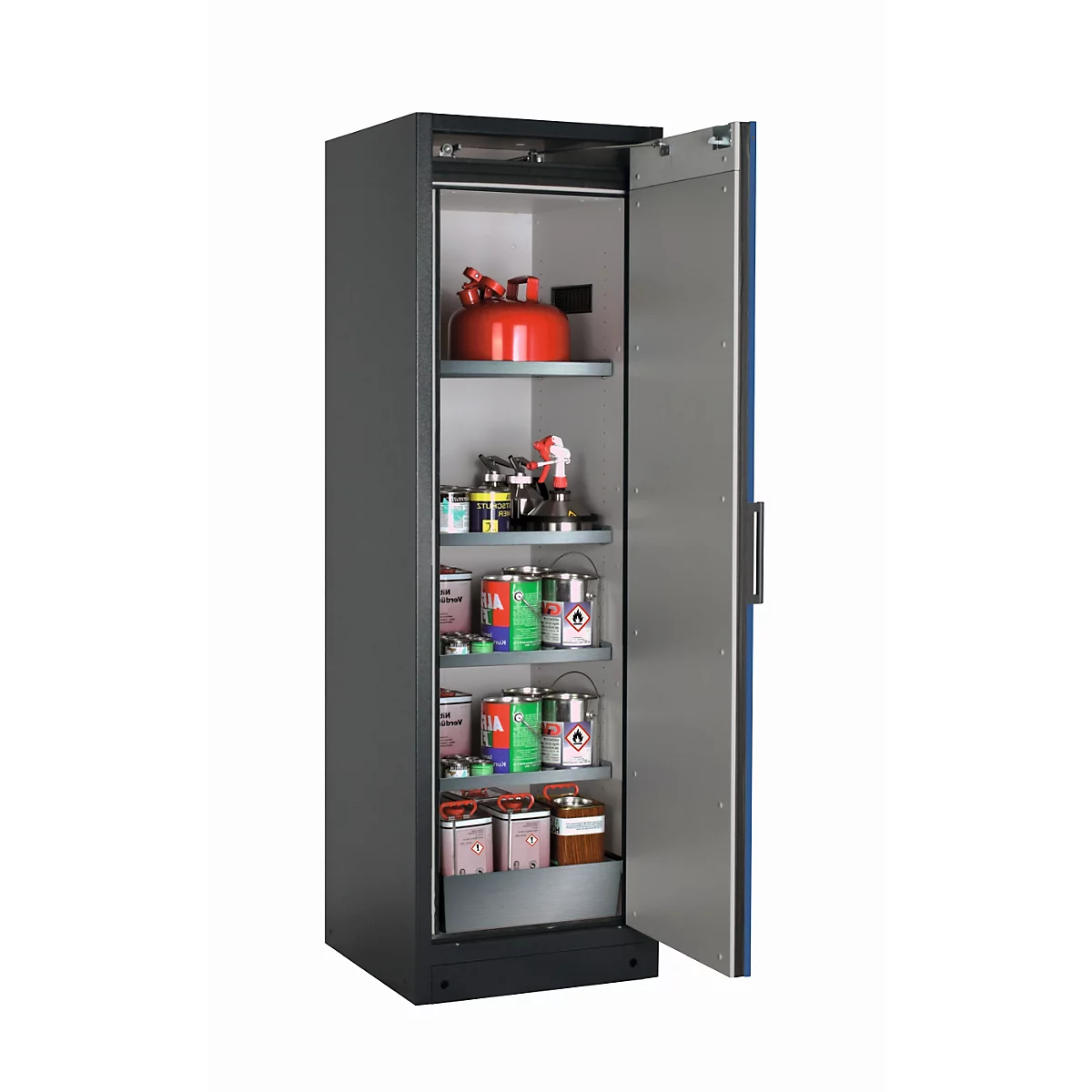 Armoire de stockage de sécurité type 90 asecos Q-CLASSIC-90, porte à charnières, charnières à droite, façade bleu gentiane, L 599 x P 615 x H 1953 mm