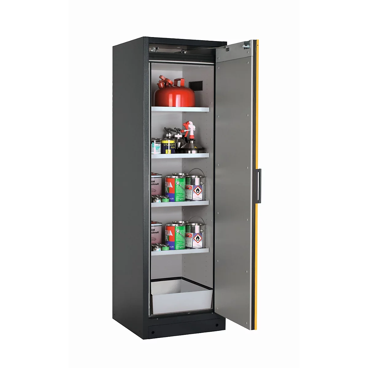 Armoire de stockage de sécurité type 90 asecos Q-CLASSIC-90, porte à charnières, charnières à droite, sécurité avant jaune, L 599 x P 615 x H 1953 mm