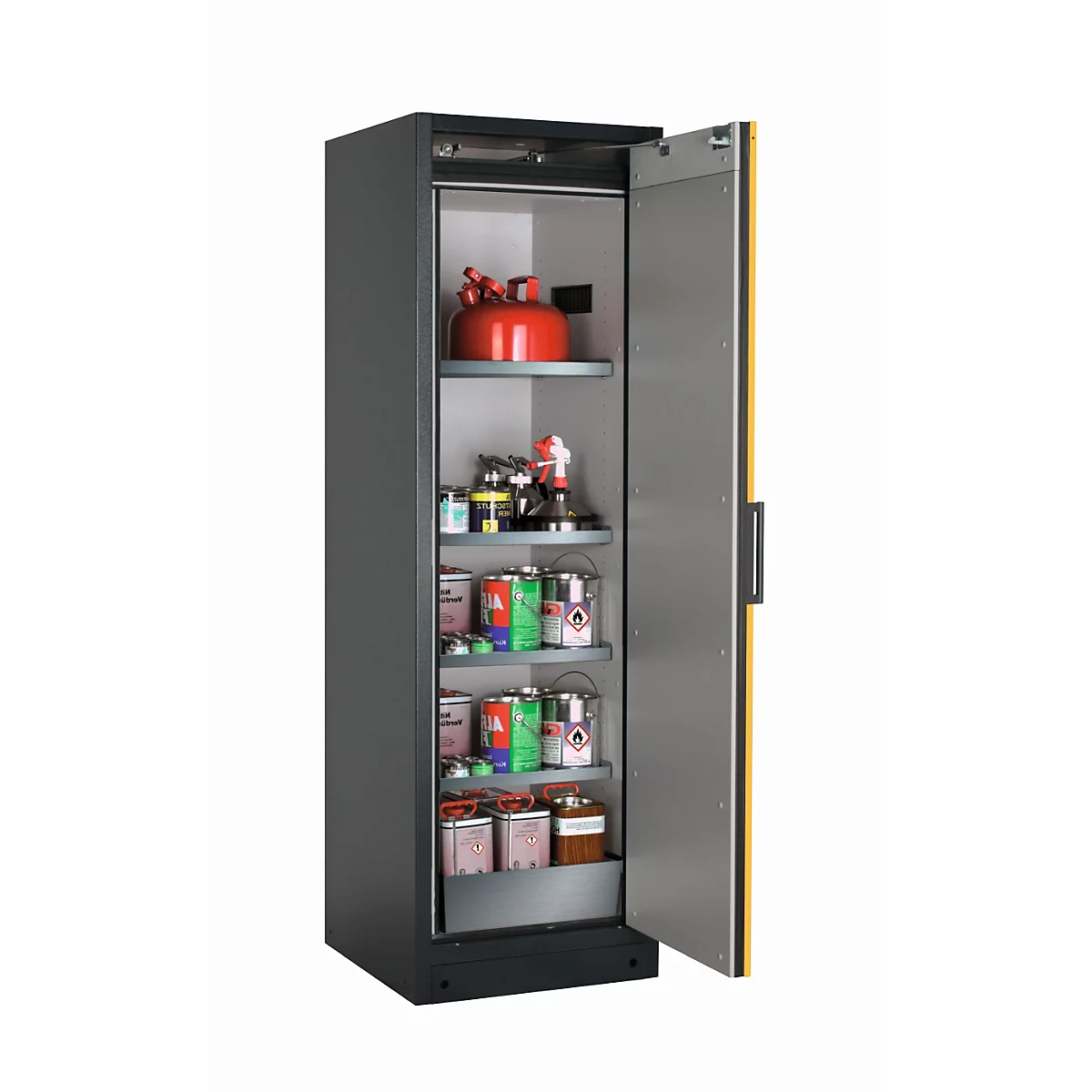 Armoire de stockage de sécurité type 90 asecos Q-CLASSIC-90, porte à charnières, charnières à droite, sécurité avant jaune, L 599 x P 615 x H 1953 mm