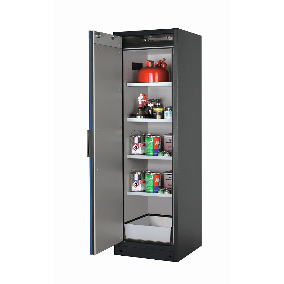 Armoire de stockage de sécurité type 90 asecos Q-CLASSIC-90, porte à charnières, charnières à gauche, façade bleu gentiane, L 599 x P 615 x H 1953 mm