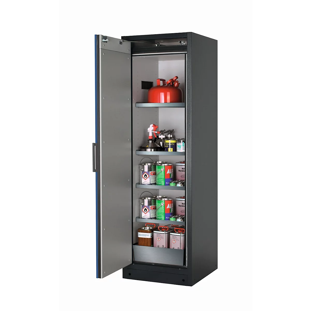 Armoire de stockage de sécurité type 90 asecos Q-CLASSIC-90, porte à charnières, charnières à gauche, façade bleu gentiane, L 599 x P 615 x H 1953 mm