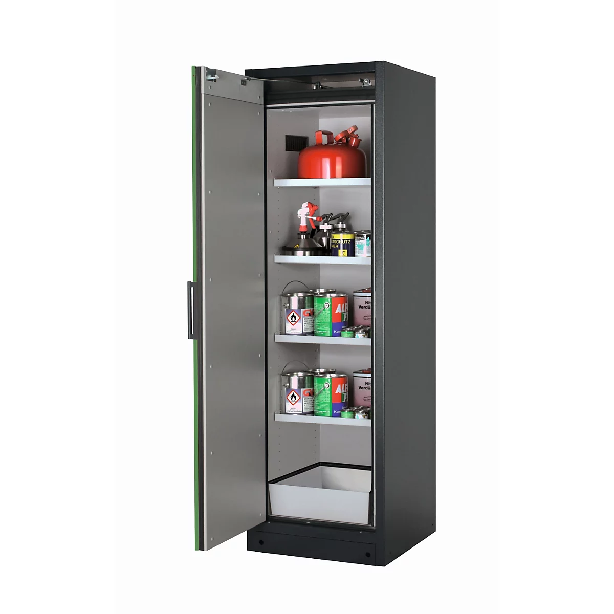 Armoire de stockage de sécurité type 90 asecos Q-CLASSIC-90, porte à charnières, charnières à gauche, façade vert réséda, L 599 x P 615 x H 1953 mm