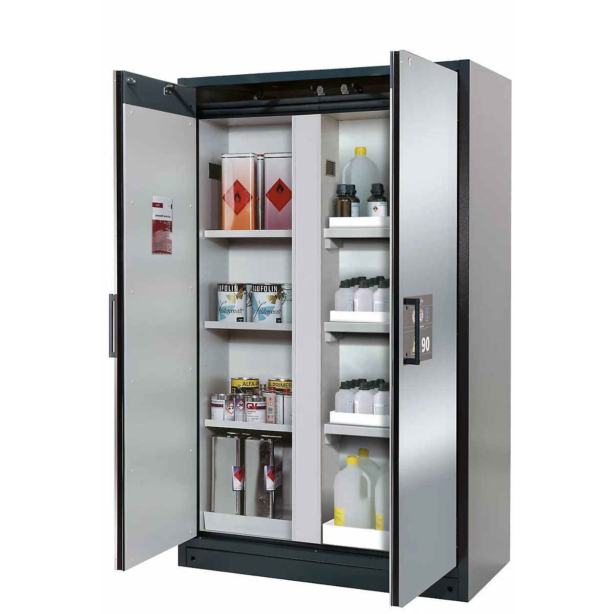 Armoire de stockage de sécurité type 90 asecos Q-CLASSIC-90, portes à charnières, façade asecos argent, L 1193 x P 615 x H 1953 mm