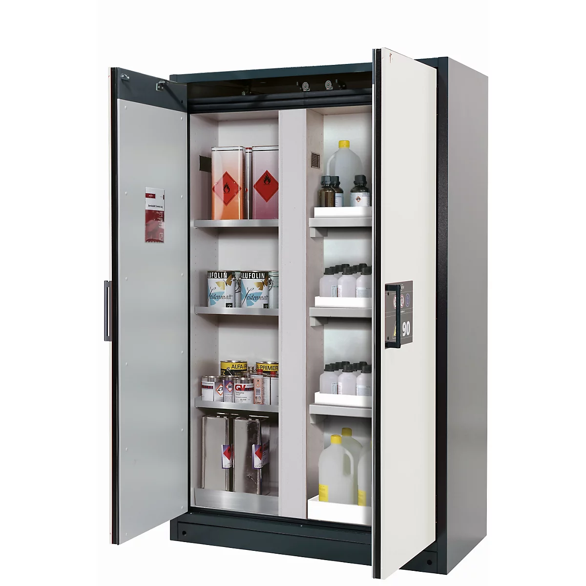 Armoire de stockage de sécurité type 90 asecos Q-CLASSIC-90, portes à charnières, façade blanc pur, L 1193 x P 615 x H 1953 mm