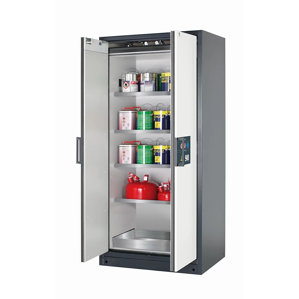 Armoire de stockage de sécurité type 90 asecos Q-CLASSIC-90, portes à charnières, façade blanc pur, L 893 x P 615 x H 1953 mm