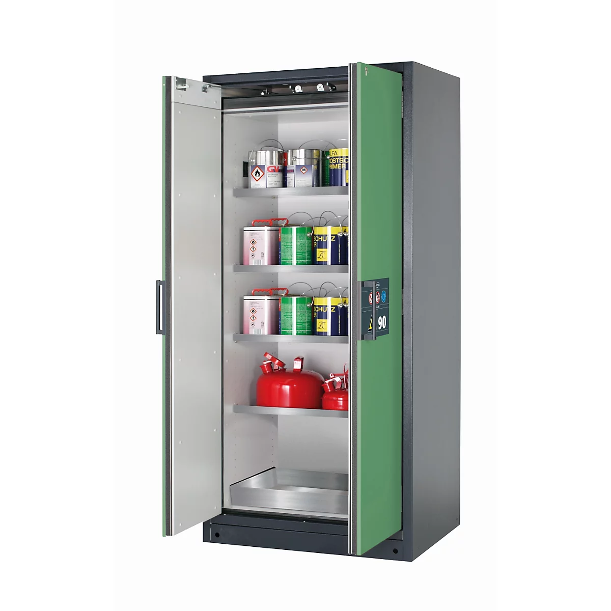 Armoire de stockage de sécurité type 90 asecos Q-CLASSIC-90, portes à charnières, façade vert réséda, L 893 x P 615 x H 1953 mm