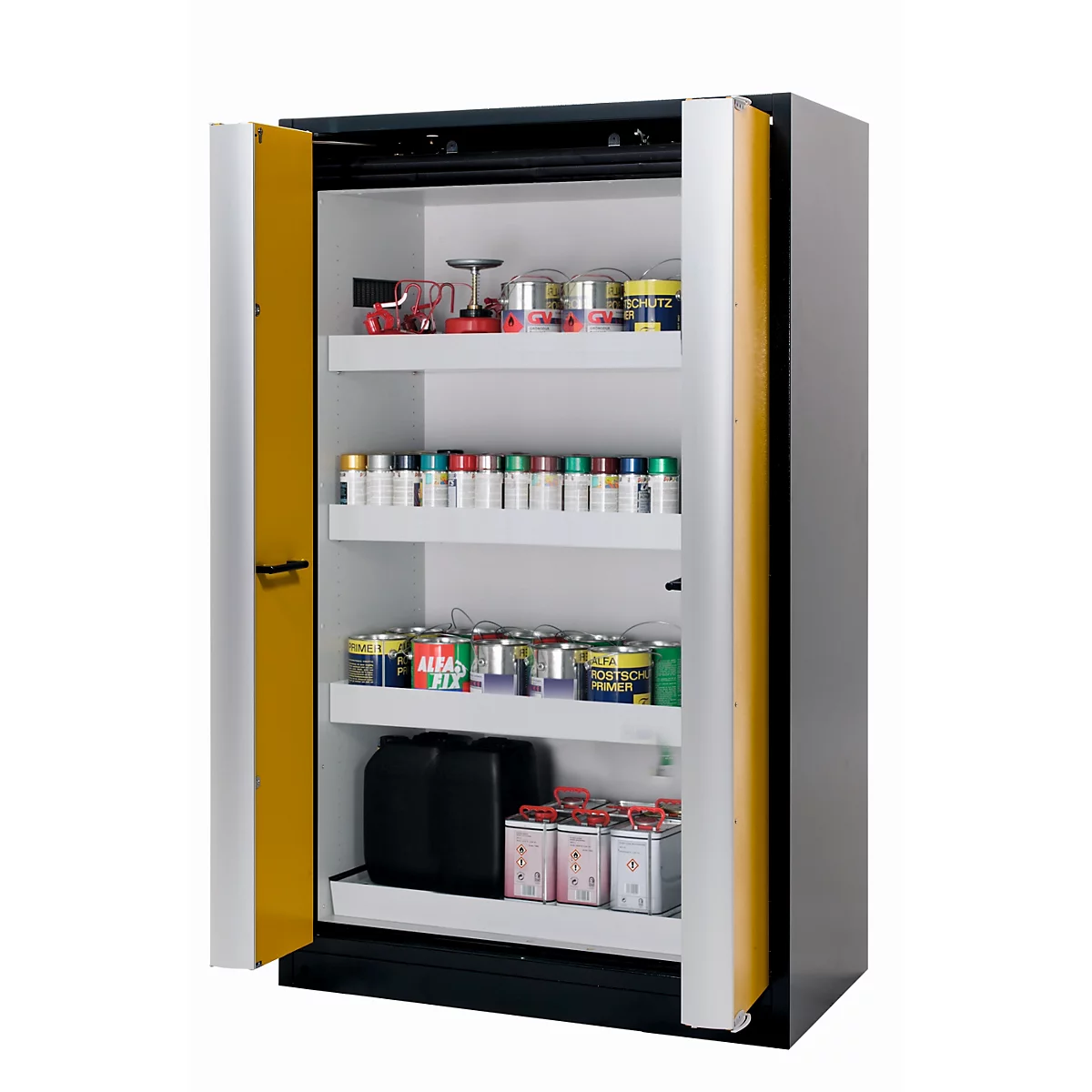 Armoire de stockage de sécurité type 90 asecos Q-PHOENIX-90, portes pliantes, sécurité frontale jaune, L 1193 x P 615 x H 1953 mm