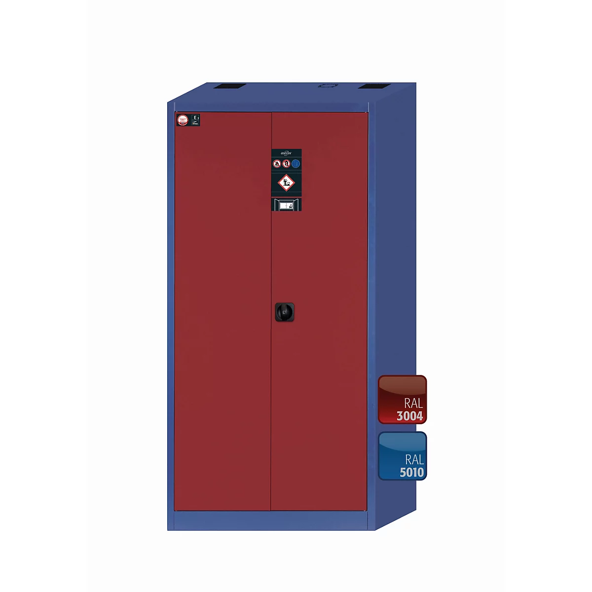 Armoire de stockage environnemental asecos E-CLASSIC-UF, portes à charnières, façade violette, L 950 x P 500 x H 1950 mm