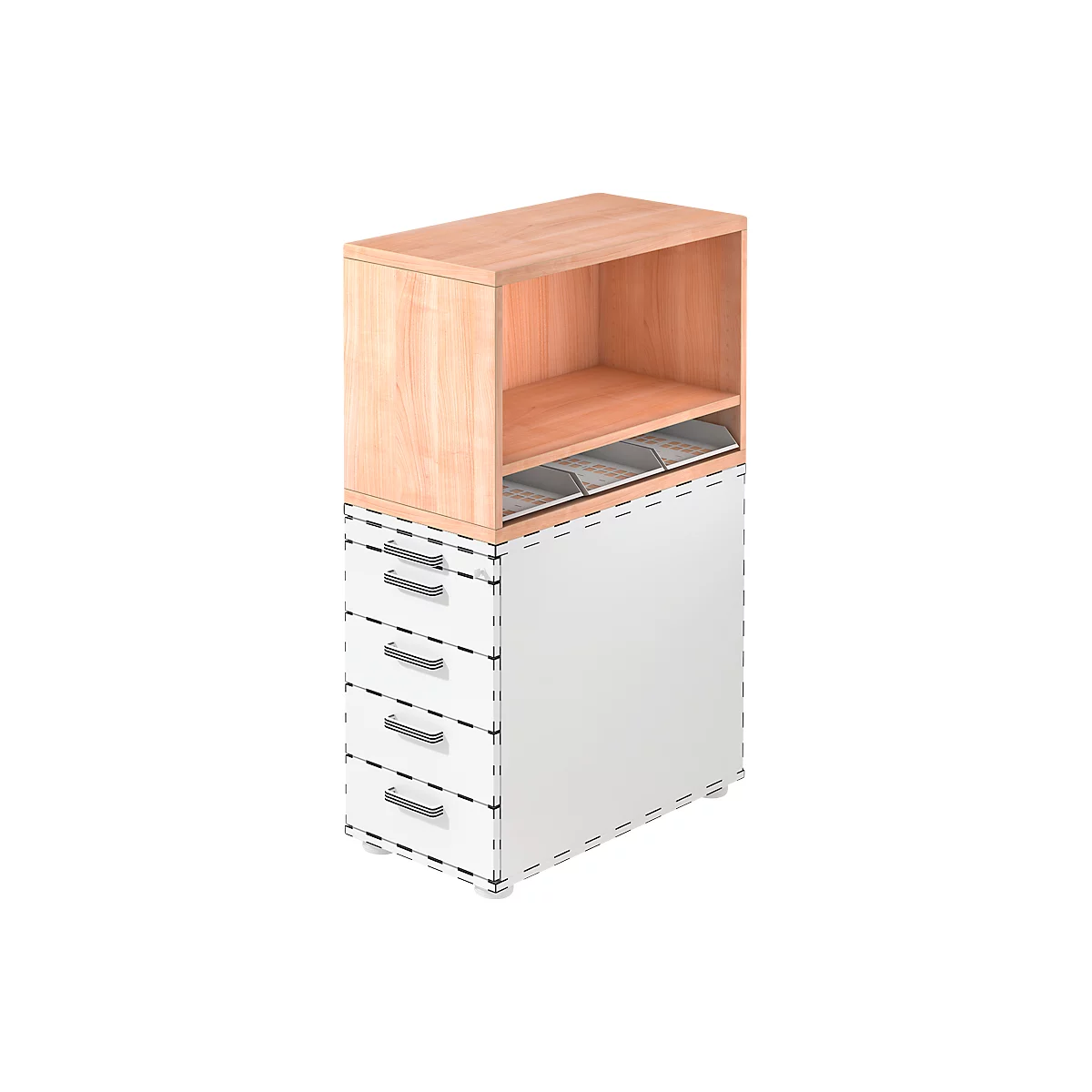 Armoire étagères à poser TOPAS LINE, pour caissons fixes, 1 étagère, coloris noyer