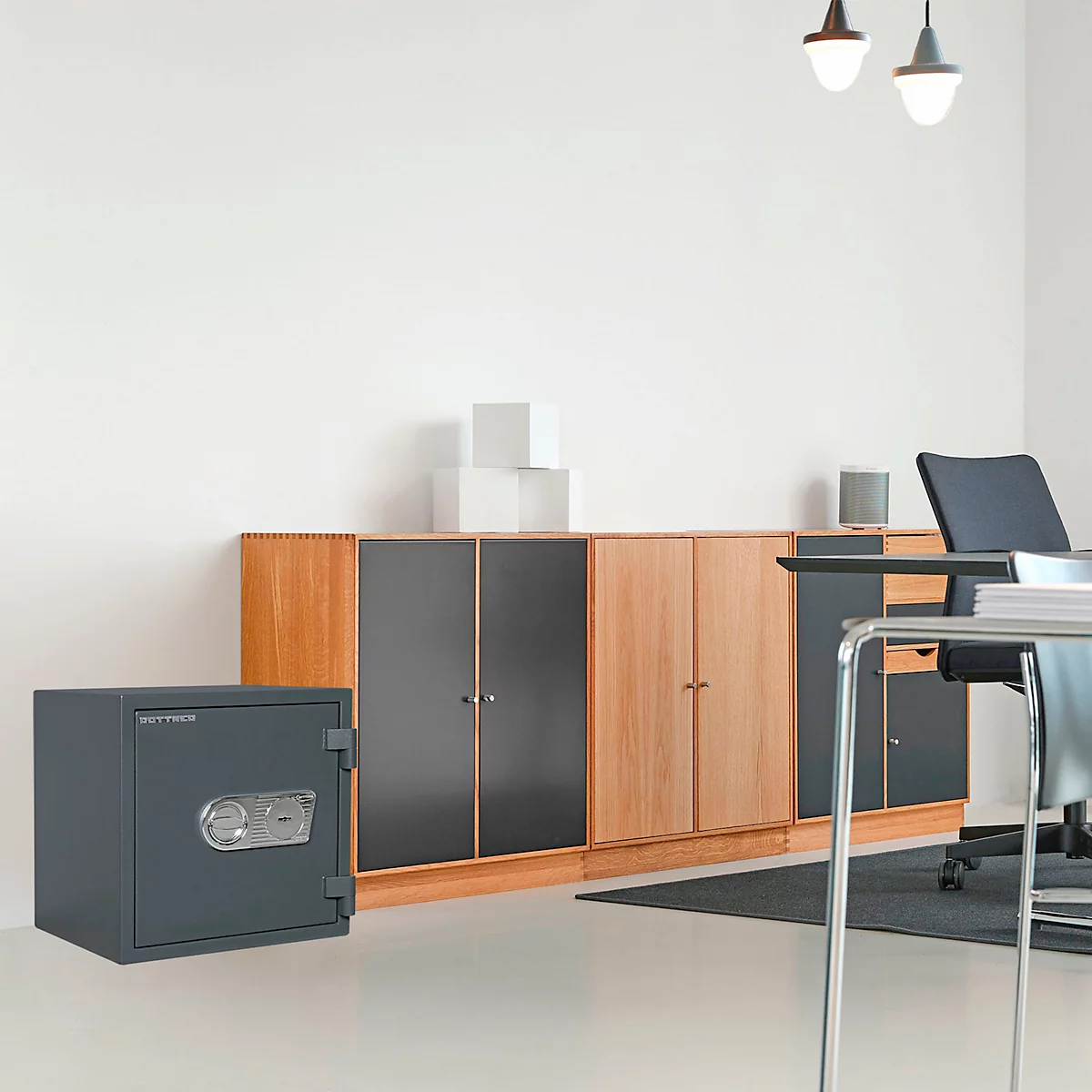 Armoire forte Rottner EN1 Atlas Fire 45, étage à double barrettes, L 440 x P 430 x H 460 mm, acier, anthracite
